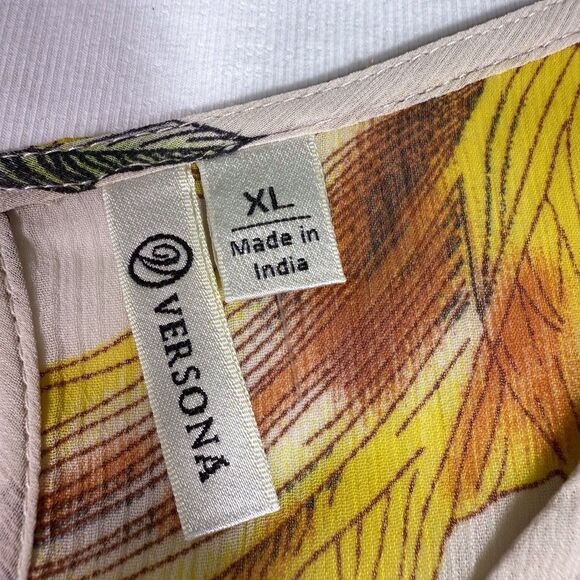 Versona Sheer XL‎ Cream Floral Boho Top Blouse Bell Sleeves Office Dinner Party - Picture 5 of 10